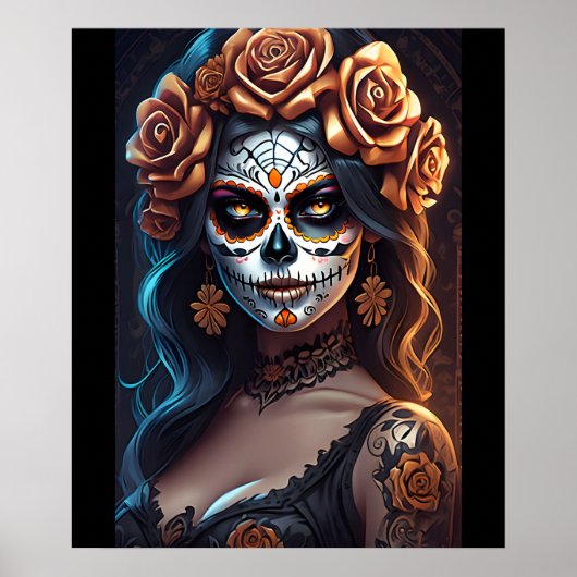 Sugar Skull Art - kleurrijke uitdrukkingen Poster (Voorkant)