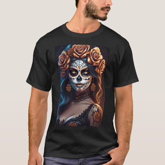 Sugar Skull Art - kleurrijke uitdrukkingen T-shirt (Voorkant)