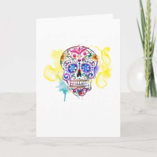 Sugar Skull Art Kleurrijke Viering NAAM Kaart (Voorkant)