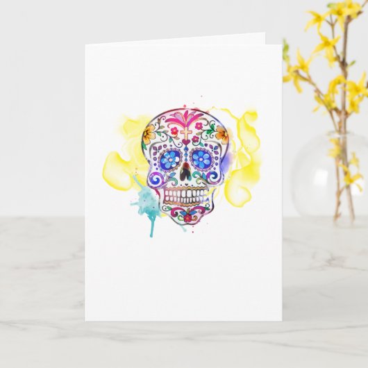 Sugar Skull Art Kleurrijke Viering NAAM Kaart (Gele Bloem)