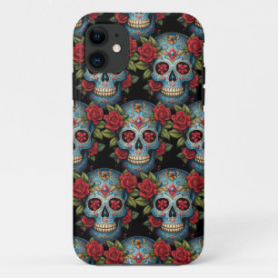 Sugar Skull Art - Levendige blauwe traditie Case-Mate iPhone Case
