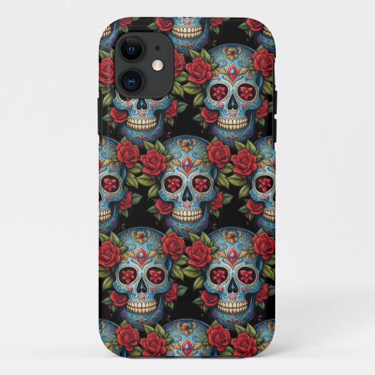 Sugar Skull Art - Levendige blauwe traditie Case-Mate iPhone Case (Achterkant)