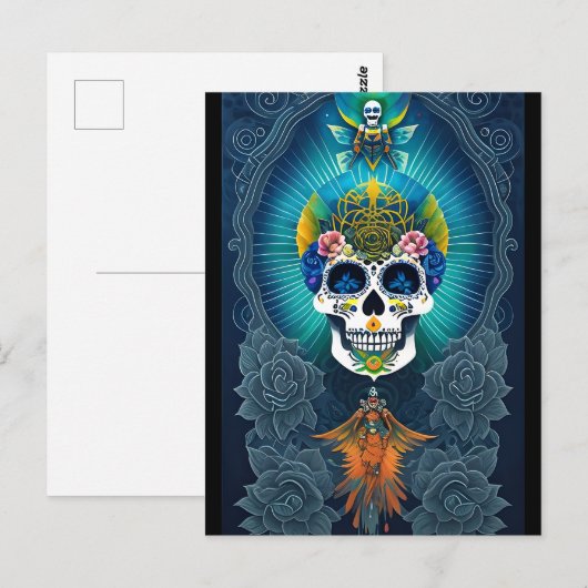 Sugar Skull Art - Levendige Dag van de Doden Briefkaart (Voorkant / Achterkant)