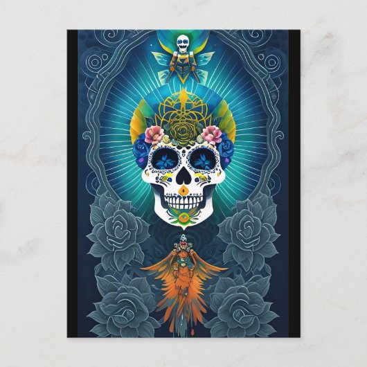 Sugar Skull Art - Levendige Dag van de Doden Briefkaart (Voorkant)