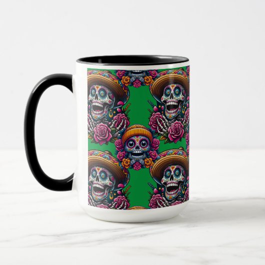 Sugar Skull Art - Levendige Dag van de Doden (Groe Mok (Links)