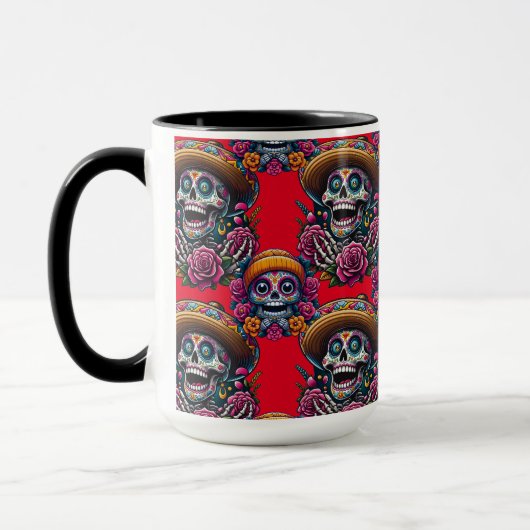 Sugar Skull Art - Levendige Dag van de Doden (Red) Mok (Links)