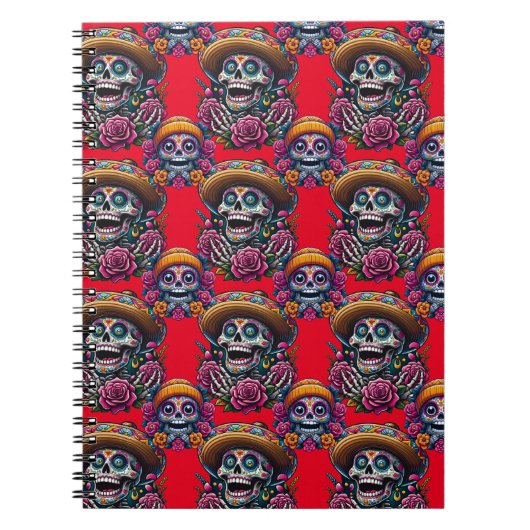 Sugar Skull Art - Levendige Dag van de Doden (Red) Notitieboek (Voorkant)