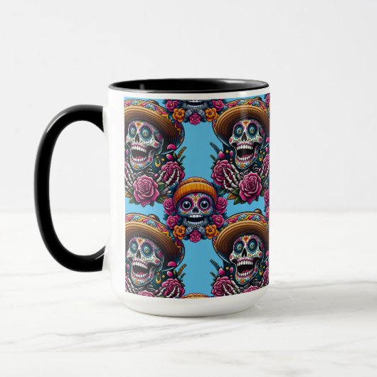 Sugar Skull Art - Levendige Dag van de Doden (Sky) Mok (Links)