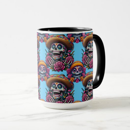 Sugar Skull Art - Levendige Dag van de Doden (Sky) Mok (Voorkant rechts)