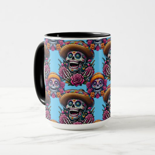 Sugar Skull Art - Levendige Dag van de Doden (Sky) Mok (Voorkant links)