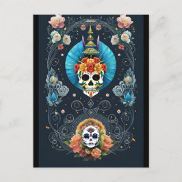 Sugar Skull Art - Levendige Dia de los Muertos Briefkaart