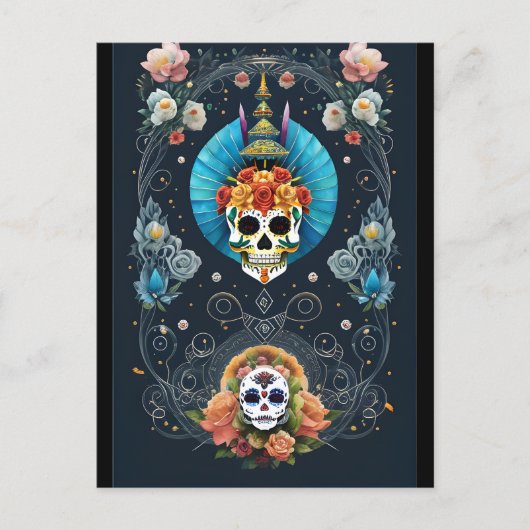 Sugar Skull Art - Levendige Dia de los Muertos Briefkaart (Voorkant)