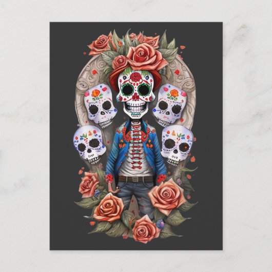 Sugar Skull Art - Man staand in boog Briefkaart (Voorkant)
