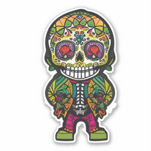 Sugar Skull Art - Mannelijk skelet in straatkledin Sticker (Voorkant)