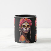 Sugar Skull Art - Meisje met gevlochten haar en ro Mok (Midden)
