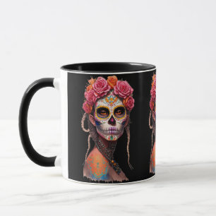 Sugar Skull Art - Meisje met gevlochten haar en ro Mok