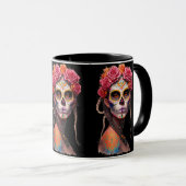 Sugar Skull Art - Meisje met gevlochten haar en ro Mok (Voorkant rechts)
