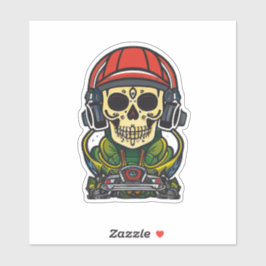 Sugar Skull Art met hoofdtelefoon en Platenspeler Sticker