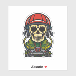 Sugar Skull Art met hoofdtelefoon en Platenspeler Sticker