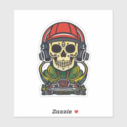 Sugar Skull Art met hoofdtelefoon en Platenspeler Sticker (Vel)