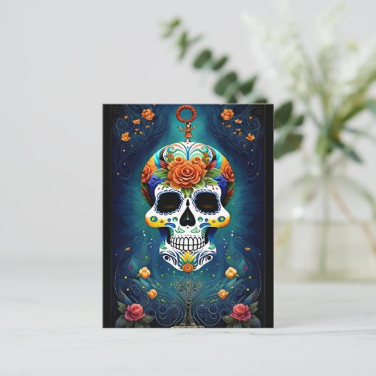 Sugar Skull Art - Mexicaanse magie Briefkaart (Staand voorkant)