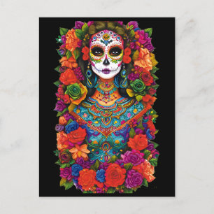 Sugar Skull Art - Mooie vrouw in bloemen Briefkaart