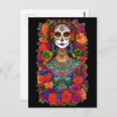 Sugar Skull Art - Mooie vrouw in bloemen Briefkaart (Voorkant / Achterkant)