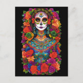 Sugar Skull Art - Mooie vrouw in bloemen Briefkaart (Voorkant)