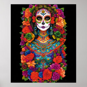 Sugar Skull Art - Mooie vrouw in bloemen Poster