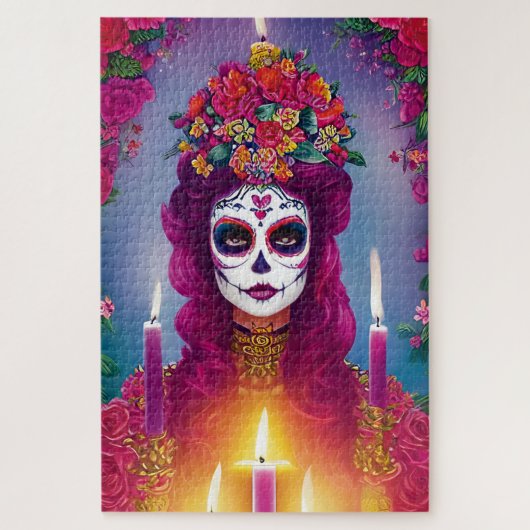 Sugar Skull Art - Mooie Vrouw op Altaar Legpuzzel (Verticaal)