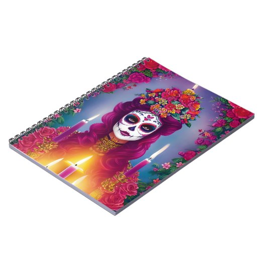 Sugar Skull Art - Mooie Vrouw op Altaar Notitieboek (Linkerzijde)