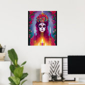 Sugar Skull Art - Mooie Vrouw op Altaar Poster (Thuiskantoor)