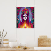 Sugar Skull Art - Mooie Vrouw op Altaar Poster (Keuken)