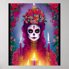 Sugar Skull Art - Mooie Vrouw op Altaar Poster