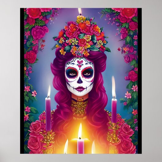 Sugar Skull Art - Mooie Vrouw op Altaar Poster (Voorkant)