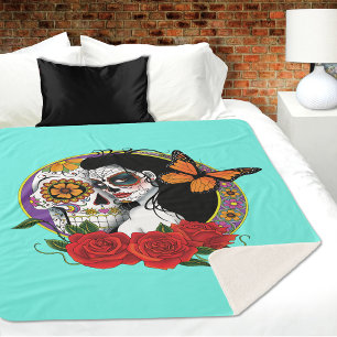 Sugar Skull Art Nouveau Sherpa Deken