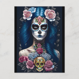 Sugar Skull Art - Opvallende vrouw in schedel make Briefkaart