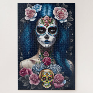 Sugar Skull Art - Opvallende vrouw in schedel make Legpuzzel