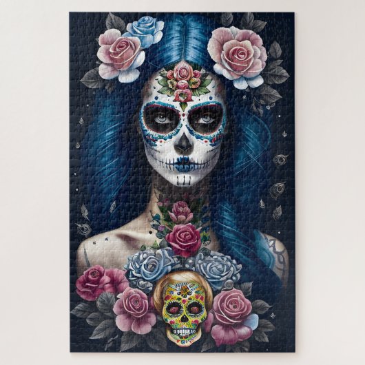 Sugar Skull Art - Opvallende vrouw in schedel make Legpuzzel (Verticaal)