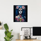 Sugar Skull Art - Opvallende vrouw in schedel make Poster (Thuiskantoor)