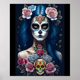 Sugar Skull Art - Opvallende vrouw in schedel make Poster
