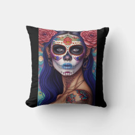Sugar Skull Art - Rozen en feestvreugde Kussen