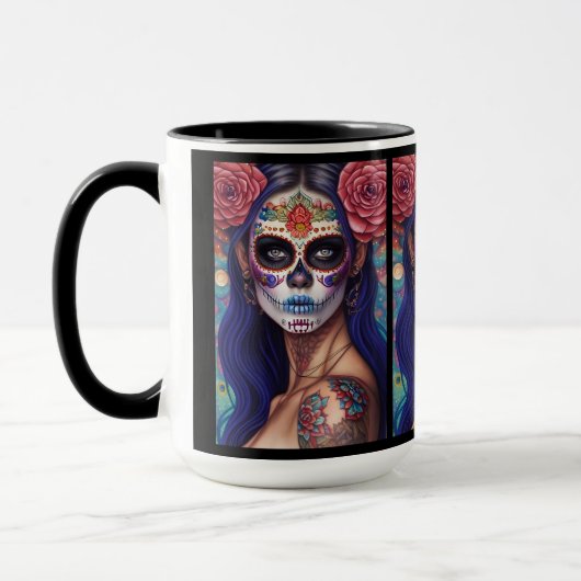 Sugar Skull Art - Rozen en feestvreugde Mok (Links)