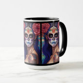 Sugar Skull Art - Rozen en feestvreugde Mok (Voorkant rechts)