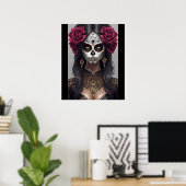 Sugar Skull Art - Rozen en feestvreugde Poster (Thuiskantoor)