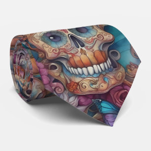 Sugar Skull Art - Schedels en Vlinders Stropdas