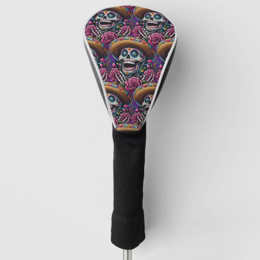 Sugar Skull Art - Skelet Sombrero Rozen Calavera Golfheadcover (Voorkant)