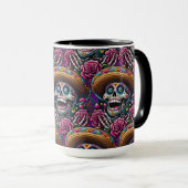 Sugar Skull Art - Skelet Sombrero Rozen Calavera Mok (Voorkant rechts)