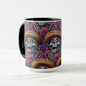 Sugar Skull Art - Skelet Sombrero Rozen Calavera Mok (Voorkant links)