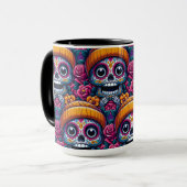 Sugar Skull Art - Skull in Beanie Calavera Mok (Voorkant links)